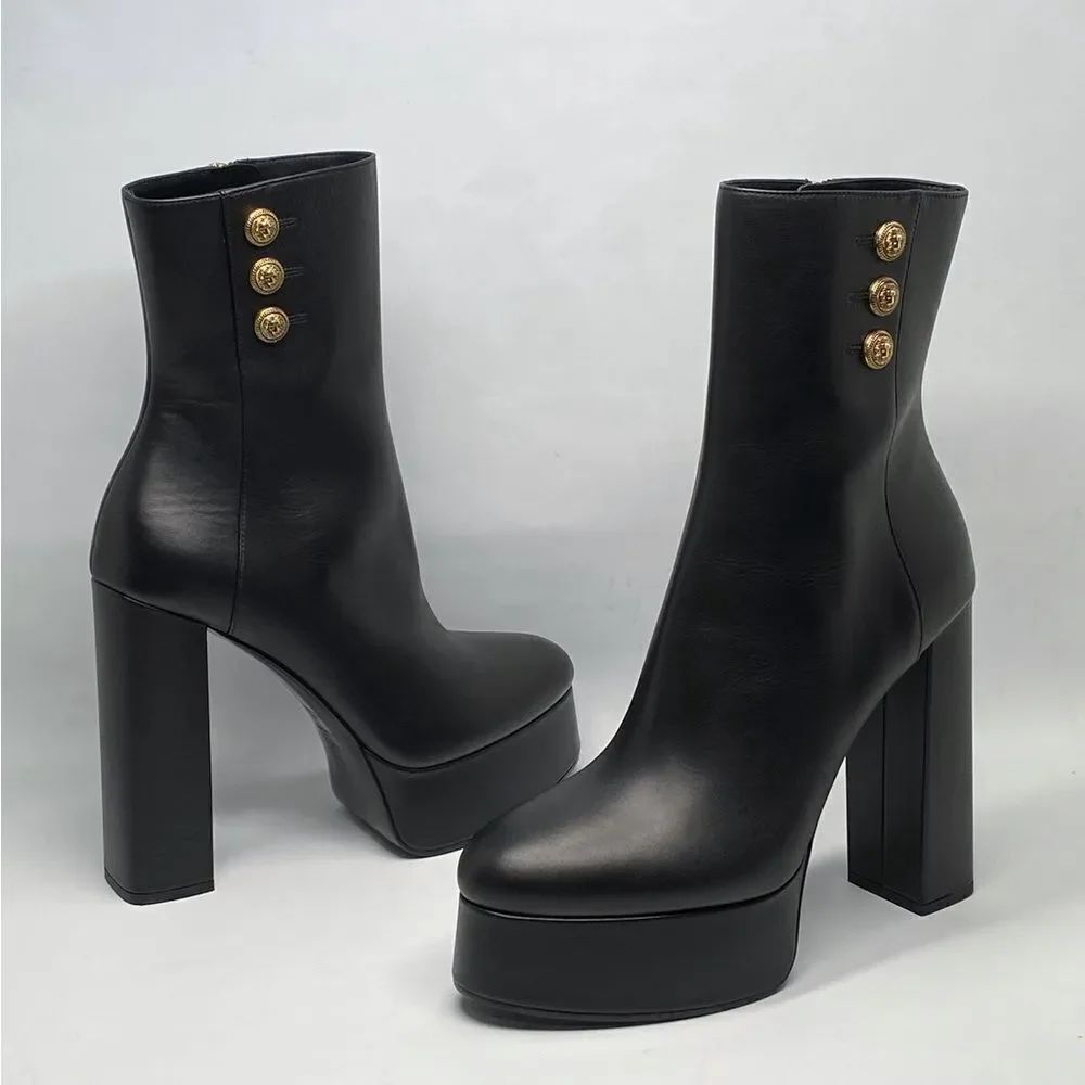 Balmain Brune Leather Platform Ankle Boots size 39.5